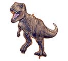 Mini T-Rex mylar- DOES NOT FLOAT - A playful mini dinosaur balloon-shaped decor piece perfect for a child's birthday or a whimsical party accent - this small illustrated T. rex figure makes a fun statement for celebrations and dinosaur-themed events. The cartoon-like Tyrannosaurus rex in warm brown with bold black outlines and a pop of purple inside its open mouth reads as cheerful and energetic, an easy way to bring a smile to the person you're celebrating.  This non-floating mylar figure is compact and lightweight, designed as a tabletop or gift-bundle topper rather than a helium balloon. Its simple color palette - brown body, black detail, and purple mouth - pairs well with neutral or bright party schemes and can be mixed into larger arrangements or party favor displays. Ideal for kids who love dinosaurs or for adding a playful touch to a cake table, it's a small, durable accent that shows you remembered what makes them grin.