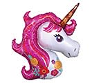 33" Unicorn Head Mylar - A cheerful unicorn-shaped foil balloon in bright pink, white, purple and a pop of orange brings instant delight to birthday parties and celebratory moments. Perfect as a birthday decoration or a playful gift for a child (or anyone who loves whimsical touches), this 33" novelty balloon reads as joyful and lighthearted-the kind of surprise that makes the recipient grin the moment they see it.  The design features a white face, a bright pink mane, and a gold horn with small floral accents along the lower body that add a sweet, fanciful detail. As a single foil (Mylar) balloon, it's an easy, low-effort way to add color and personality to a party setup or to tuck into a gift bundle with treats and flowers. Order inflated for pickup or delivery to ensure it arrives ready to float; foil balloons hold helium far longer than latex, but avoid sharp edges and keep away from open flames.