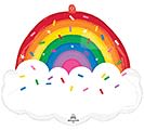 37" Rainbow Mylar - A cheerful 37" rainbow-shaped mylar balloon is a playful way to celebrate birthdays, baby showers, graduations, or just to brighten someone's day. This balloon arrangement reads joyful and festive-its bright, saturated rainbow bands and confetti-like sprinkles create an instant party vibe, while the puffy white cloud row along the bottom adds a soft, whimsical finish that will make the recipient smile.  The piece features mixed color bands with pink, red, and other vivid hues against crisp white cloud accents, finished as a single 37" helium mylar balloon. Because it's a decorative, long-lasting balloon rather than fresh flowers, it keeps its color and shape for days and makes a standout focal point on a gift table or as a doorstep surprise.  Perfect for the person who loves playful, colorful surprises-whether welcoming a new baby, celebrating a milestone, or sending a cheerful "thinking of you" message. Order with confidence for same-day pickup or delivery where available; keep it indoors away from sharp objects and extreme heat to preserve fullness and shine.
