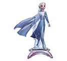 Mini Elsa tabletop Mylar- DOES NOT FLOAT - A delicate, collectible tabletop gift that reads like a frosted daydream: this Mini Elsa tabletop Mylar figurine is a small decorative piece perfect for a child's birthday, a fan's keepsake, or a whimsical party centerpiece. As a non-floating Mylar item, it's designed to sit on a shelf, table, or bedroom dresser and add a touch of cool, wintry charm-ideal for birthdays, themed parties, or as a thoughtful "thinking of you" surprise for someone who loves fantasy characters.  Soft blue, lavender and white tones give the figure a gentle, storybook quality; she stands in a flowing blue dress with a matching cape atop a crescent-shaped base that keeps the piece steady on flat surfaces. Lightweight and compact, this ornament requires no special care-just dust gently with a soft cloth-and arrives ready to display for immediate delight.-DOES NOT FLOAT