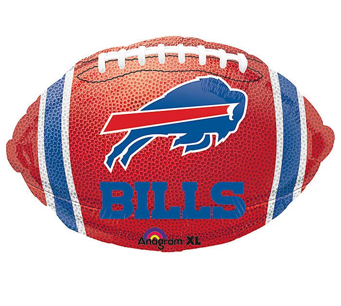 18" Buffalo Bills Football Mylar - Cheer on game day with an 18" Buffalo Bills Football Mylar balloon-perfect for sports celebrations, birthday parties, or surprising the Bills fan you're thinking of. This football-shaped foil balloon features a bold red field with blue and white striping and a large central Buffalo Bills emblem, delivering unmistakable team spirit and a festive, fan-friendly look that instantly lifts the atmosphere.  Measuring 18 inches across, the shiny foil surface holds its shape and color for longer than latex balloons, making it a great centerpiece for a tailgate table, a sports-themed arrangement, or a room filled with cheering friends. Pair it with team-colored flowers or send it on its own to make someone feel celebrated and seen-an easy, spirited way to say "go team" for birthdays, watch parties, or any moment worth celebrating.