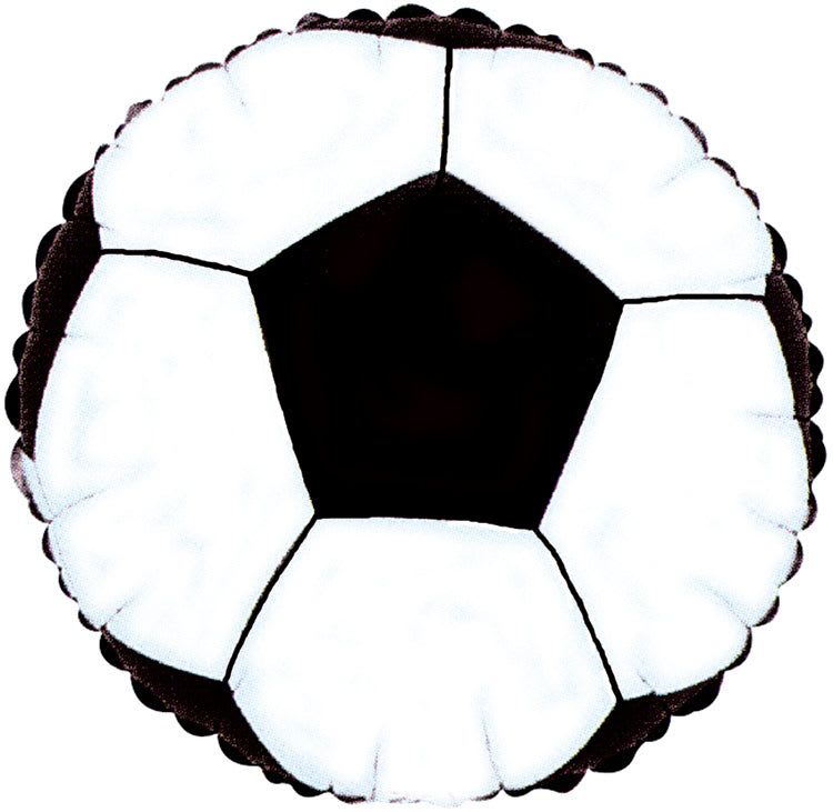 18" Soccer Ball Mylar - A playful, sporty surprise that's perfect for game-day celebrations or a soccer fan's birthday: this 18" Soccer Ball Mylar balloon brings instant team spirit with its crisp black pentagons and bright white panels. As a novelty gift or party accent, it announces congratulations, birthdays, or victory celebrations in a bold, graphic way-the kind of little extra that makes the recipient feel celebrated and noticed.  Designed as a classic round foil balloon, the 18-inch size is easy to tuck into gift bundles, tie to a chair, or float atop a bouquet or gift bag for added flair. The monochrome palette pairs cleanly with team colors or party décor; because it's a durable mylar balloon it holds helium longer than latex. Ideal for soccer players, coaches, or fans heading into a match, tournament win, or birthday-order with your flowers or as a stand-alone novelty to mark the moment.