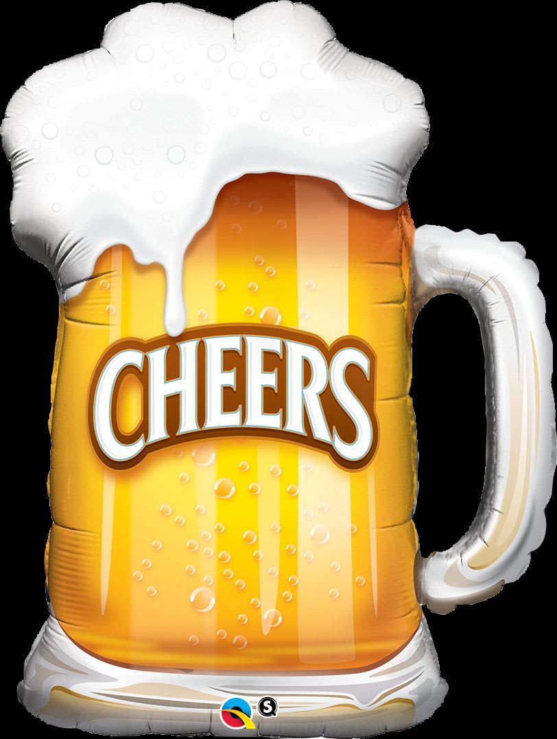 35" Jumbo Beer Mug - A bold, novelty statement piece that reads "CHEERS" at first glance-this 35" jumbo beer mug foil balloon brings instant party energy to birthdays, retirements, congratulations, or any casual celebration. As a festive gift for the person you're celebrating, it says fun and good times without needing words: the frothy white head, warm yellow-and-orange body, and printed bubbles recreate the look of a full mug ready to toast.  This arrangement is built around a single large foil balloon with a clear mug handle and outline for playful, unmistakable flair. Colors include bright yellow and orange tones with white froth and black lettering, making it eye-catching on its own or paired with balloons and small floral accents. At 35 inches, it's big enough to anchor a display, pop in a reception area, or be the centerpiece of a table.  Ideal for party hosts, coworkers, or friends who enjoy a lighthearted surprise, this piece requires minimal care-keep it away from sharp objects and extreme heat to maintain float and appearance. Order with confidence for same-day pick-up or delivery to make someone feel celebrated the moment it arrives.