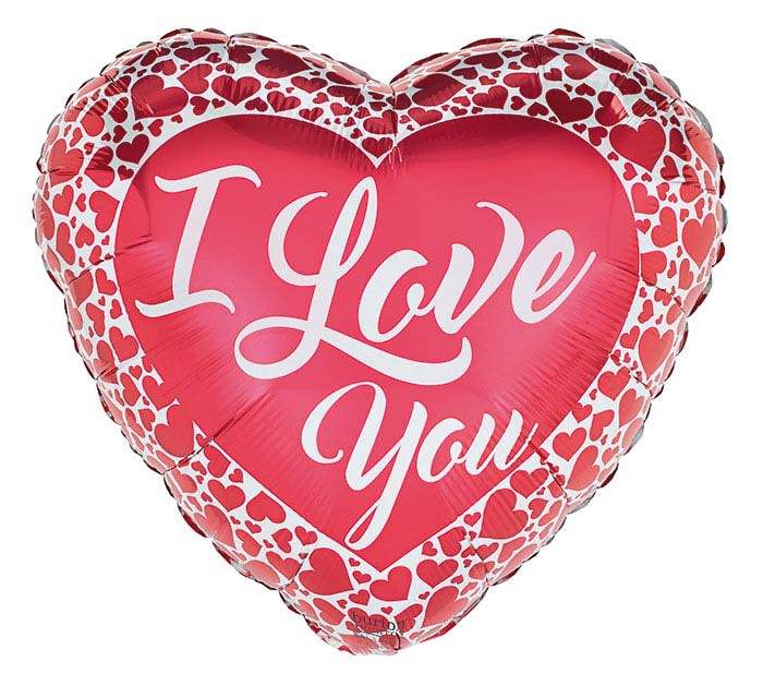 28" Jumbo I love you Mylar - A glossy, heart-shaped foil balloon that declares your feelings in big, playful script - this 28" Jumbo "I Love You" Mylar is a romantic accent perfect for a Valentine's Day gift, anniversary surprise, or any moment you want to celebrate love. The bright pink-red center framed by a border of small red hearts and large white "I Love You" lettering delivers an immediate, affectionate impact that will make the person you're thinking of feel adored and celebrated.  At 28 inches across, the metallic surface gives a vivid, reflective pop among red, white, and pink florals or as a stand-alone statement piece. The balloon's bold color contrast and smooth glossy finish catch light and attention, pairing beautifully with classic roses, mixed bouquets, or as part of a romantic table display. Order this jumbo foil balloon to add an unmistakable message of love to your arrangement - helium fill recommended for best presentation and longevity.