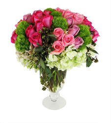 Versailles Garden   - Inspired by the beautiful Garden of Versailles in France comes this stunning jaw dropping beauty. Filled with lavender roses, light pink roses, hot pink roses, green trick, antique green hydrangeas, and seeded eucalyptus. 