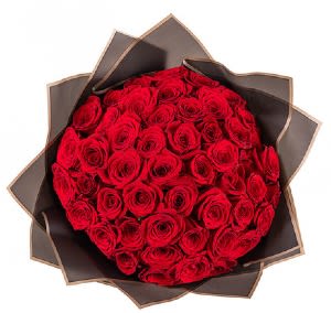 50 Roses - Amaze that special someone with a gorgeous bouquet of red roses elegantly wrapped in black paper