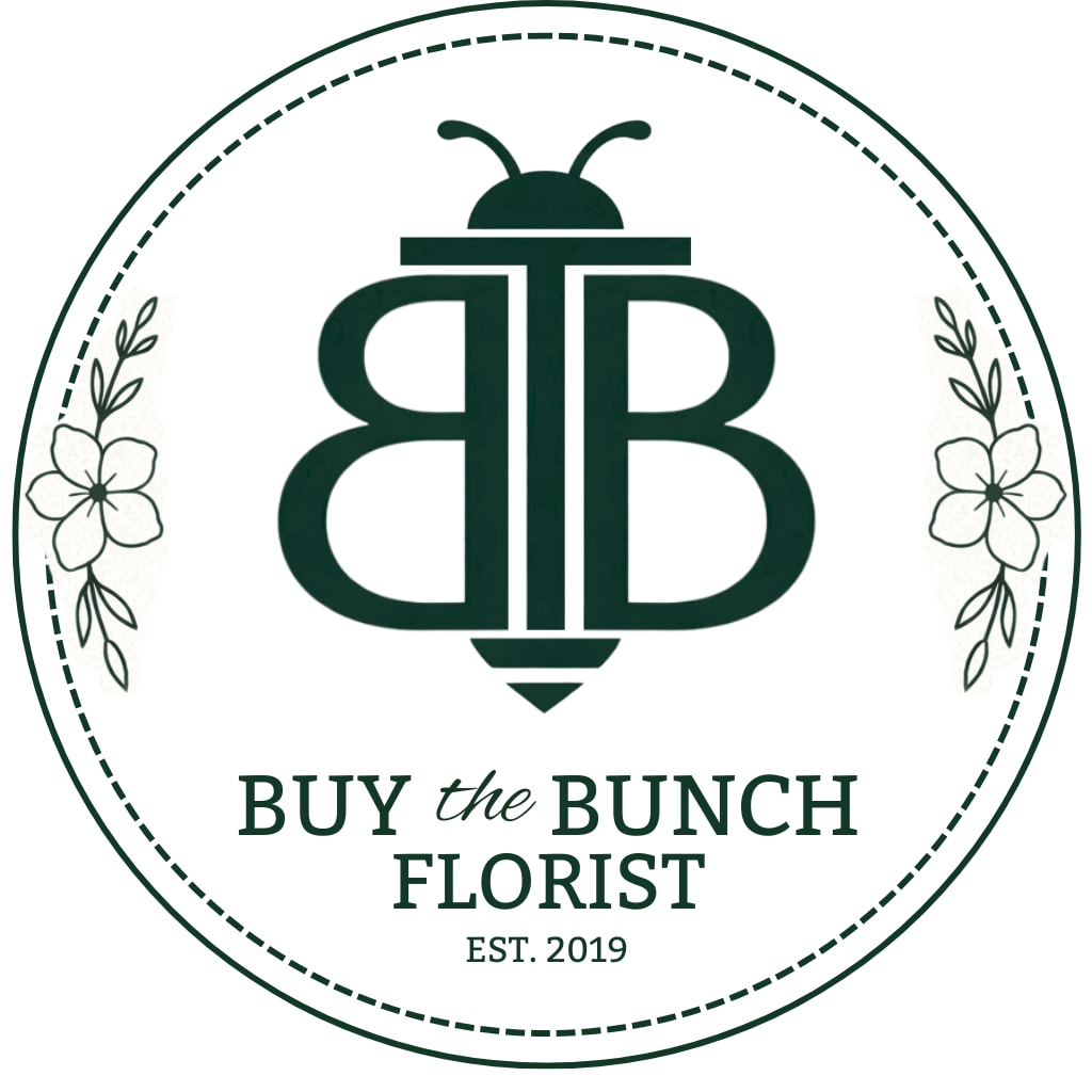 Florist logo with a bee monogram and floral border