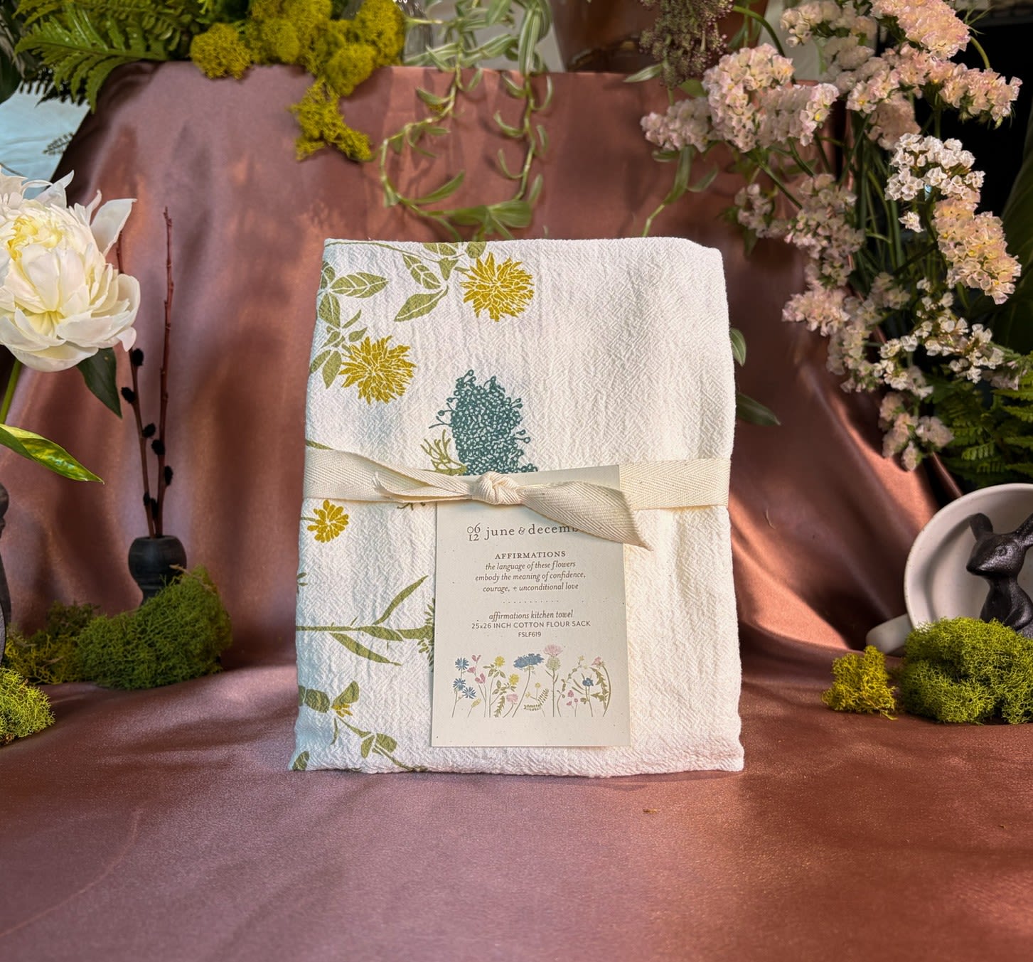 June &amp; December Affirmations Kitchen Tea Towel - 100% cotton flour sack, soft-touch, absorbent Screen printed with eco-friendly inks, printed in the USA