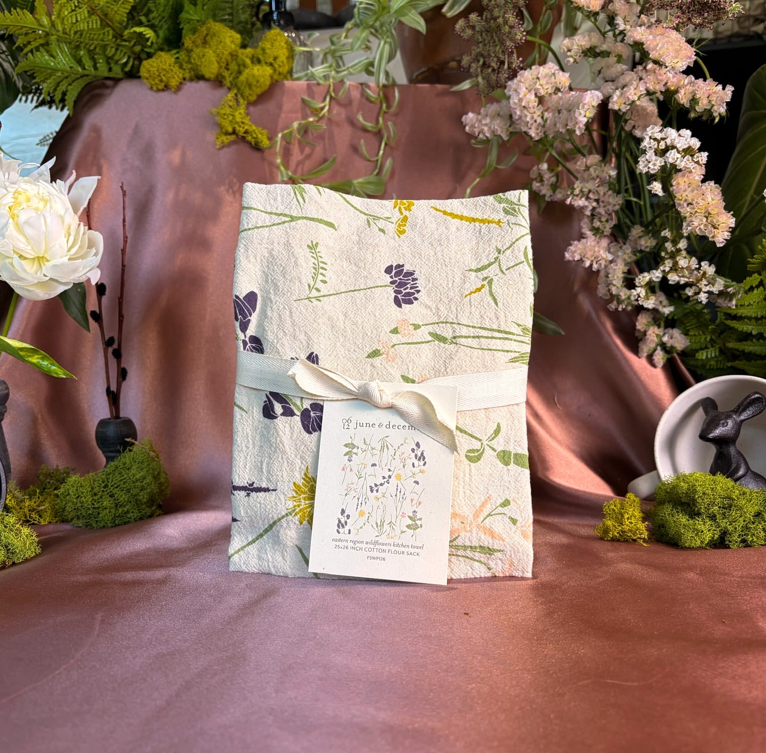 June &amp; December Eastern Region Wildflowers Kitchen Tea Towel - 100% cotton flour sack, soft-touch, absorbent Screen printed with eco-friendly inks, printed in the USA