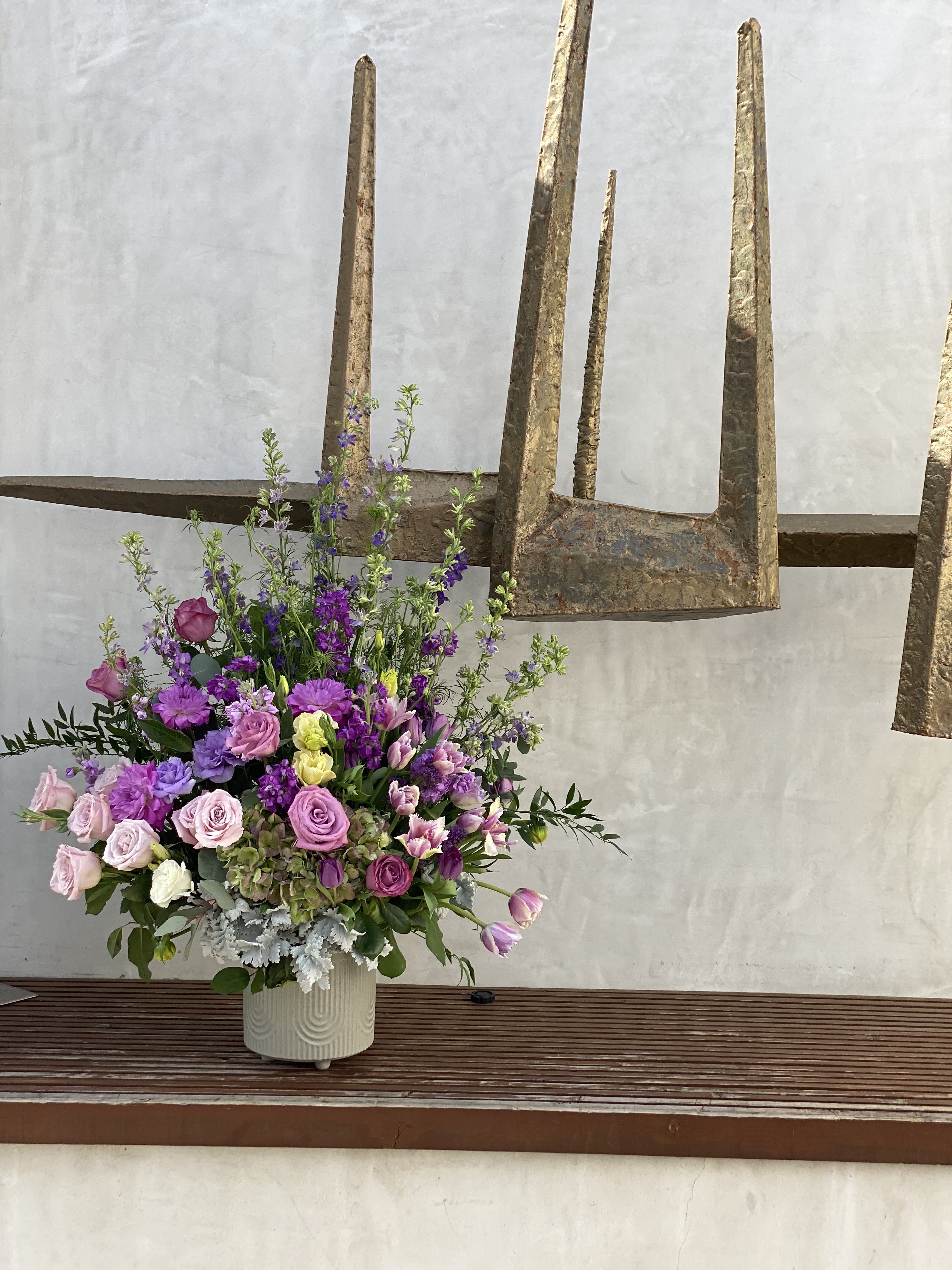 You are my purple  - An elegant all shade purple arrangement,  that includes roses, Lisianthus, snap dragons, tulips and much more. 