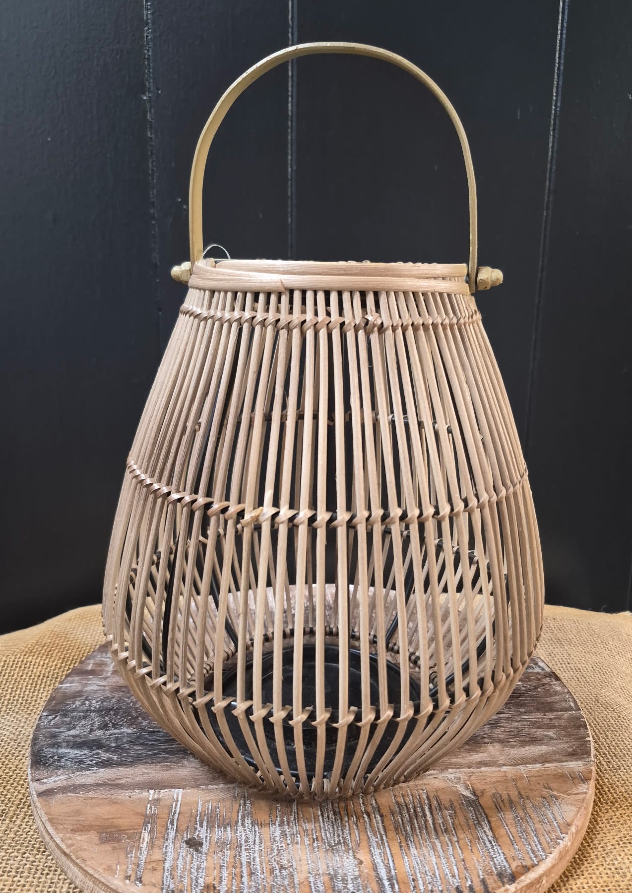 Small Rattan Lantern - This beautiful rattan 10" lantern is a gift-ready centerpiece Dimensions:  9" x 10"