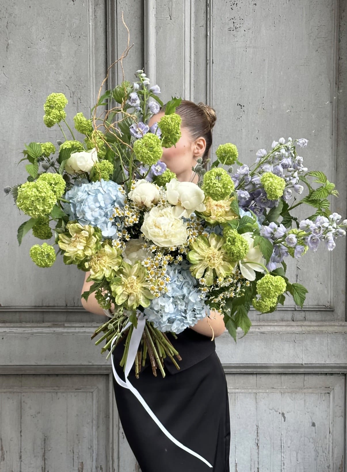 Minty Sky  - Stunning bouquet of Hydrangeas, Delphinium, and other mixed flowers