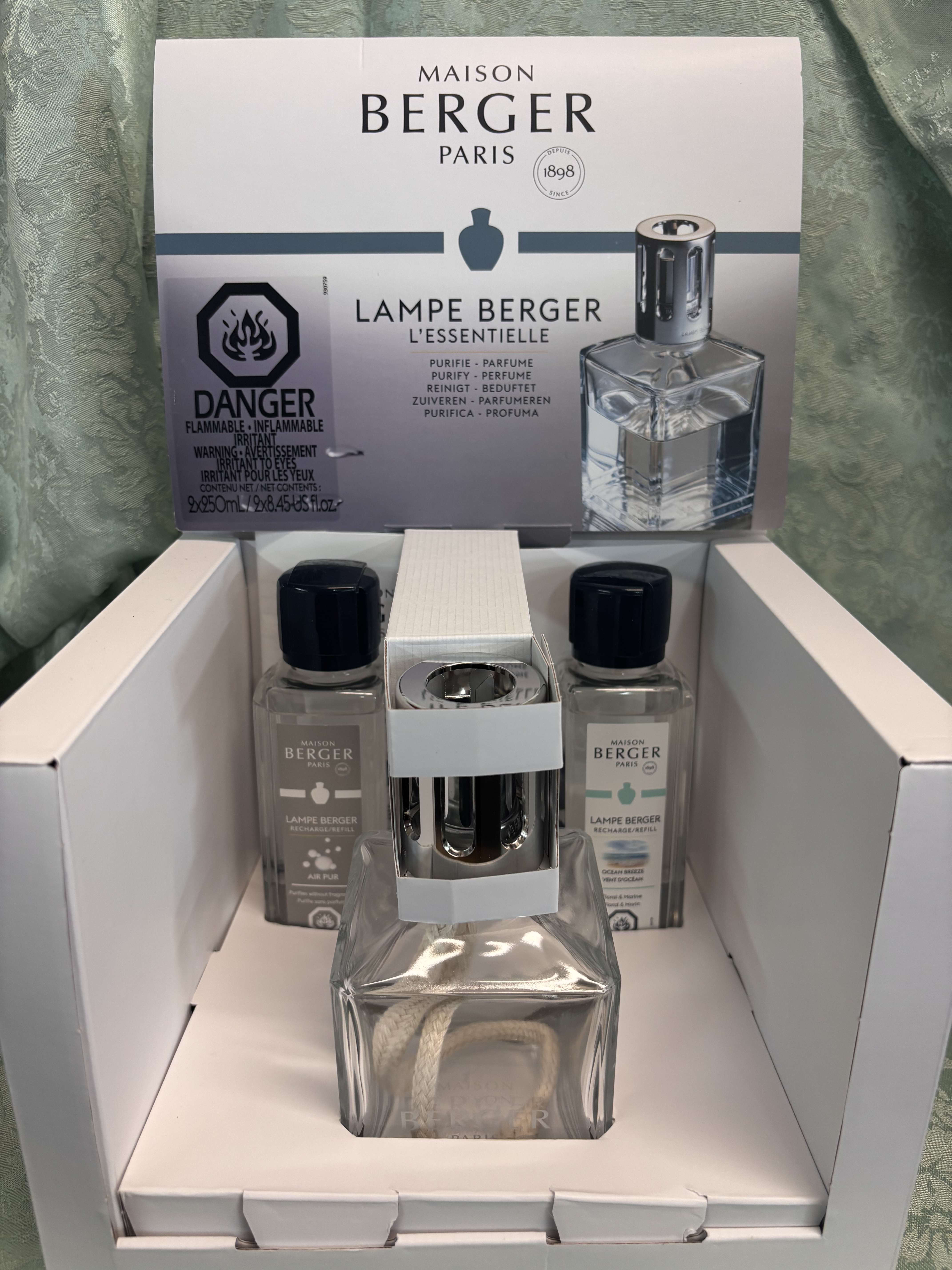 Maison Berger Paris lamp set with glass bottle and refill bottles in a display box
