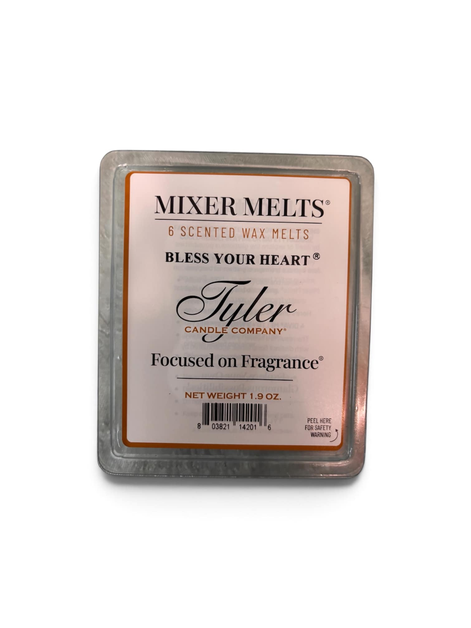 Pack of scented wax melts in a metal tray