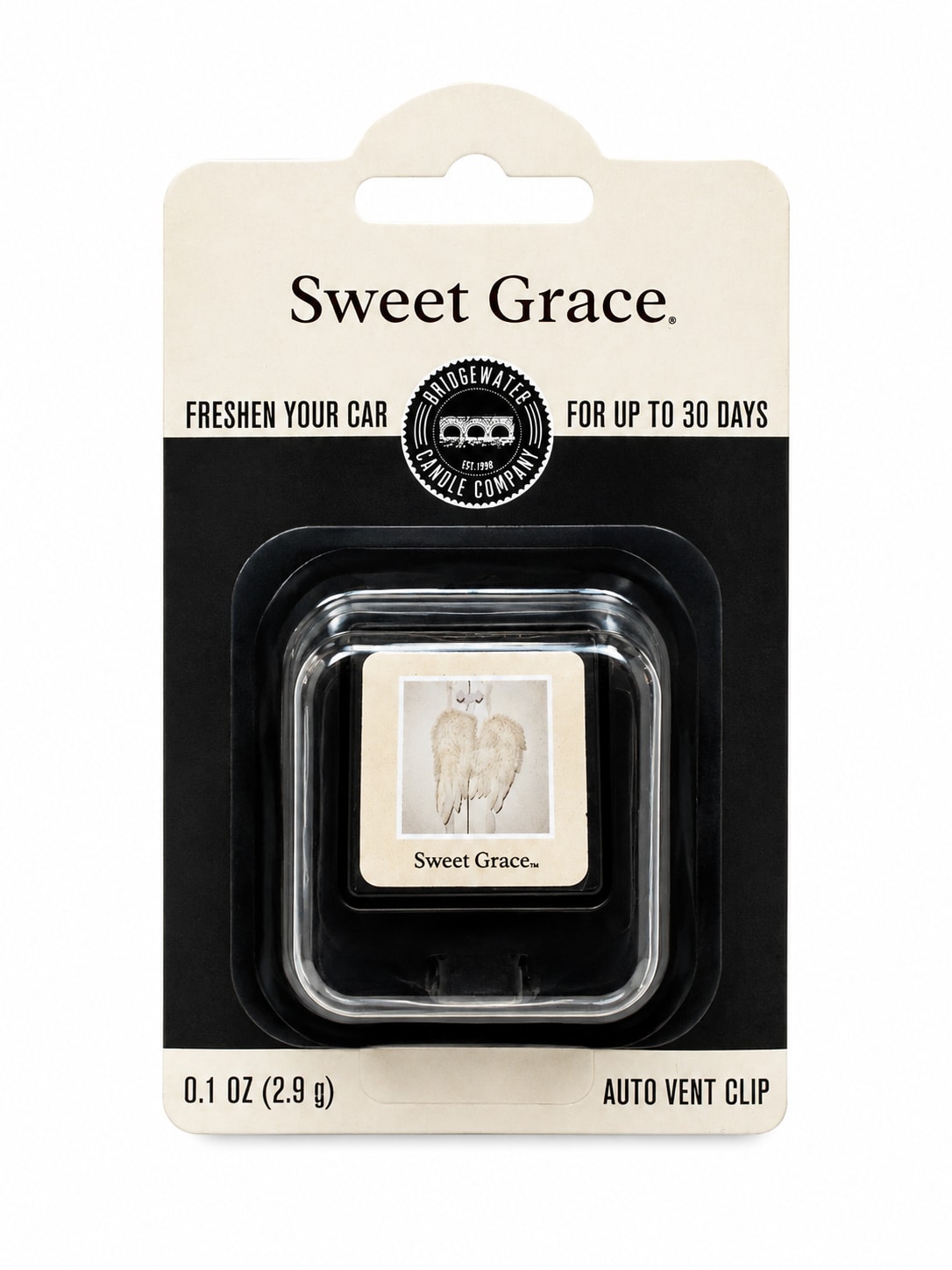 Packaged car air freshener clip labeled Sweet Grace