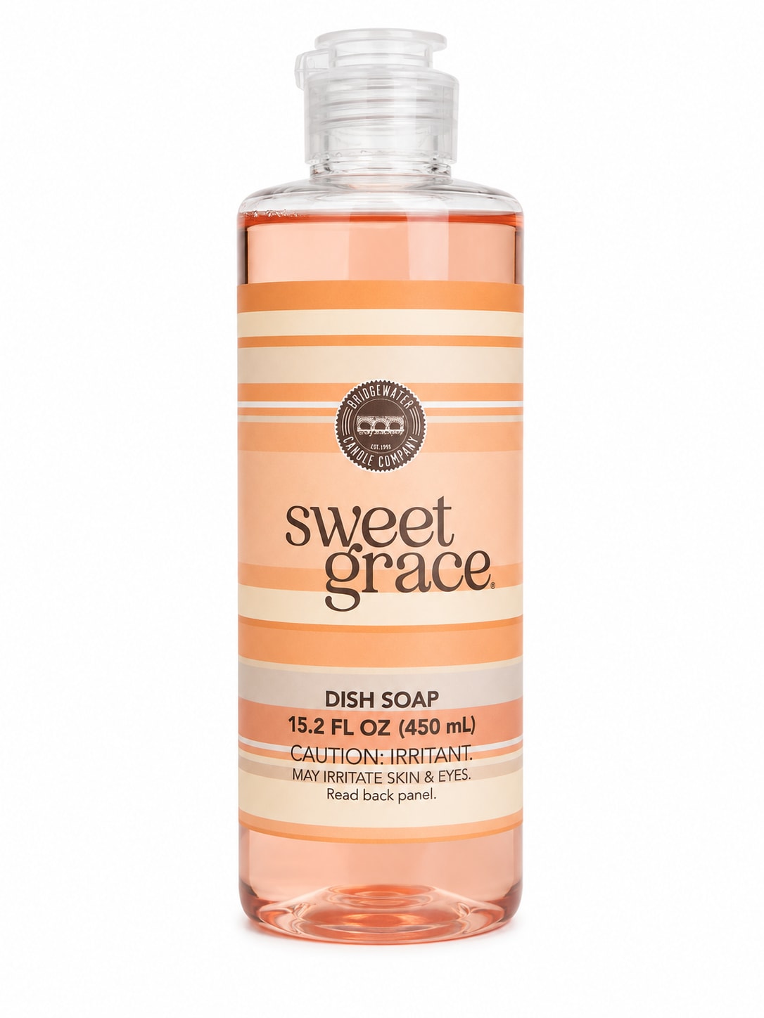 Bottle of Sweet Grace dish soap with a clear pump top