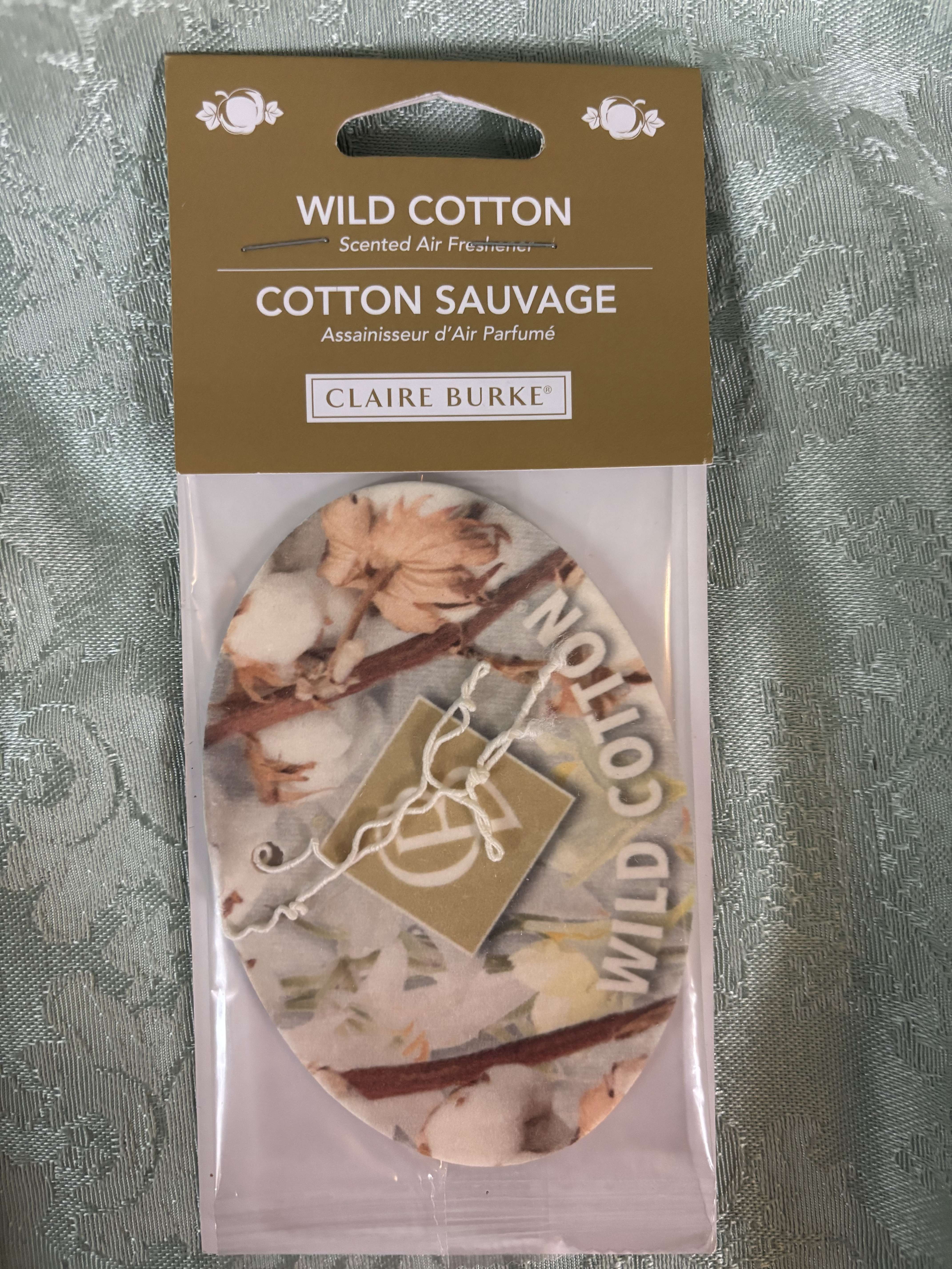 Packaged wild cotton scented air freshener with cotton boll artwork