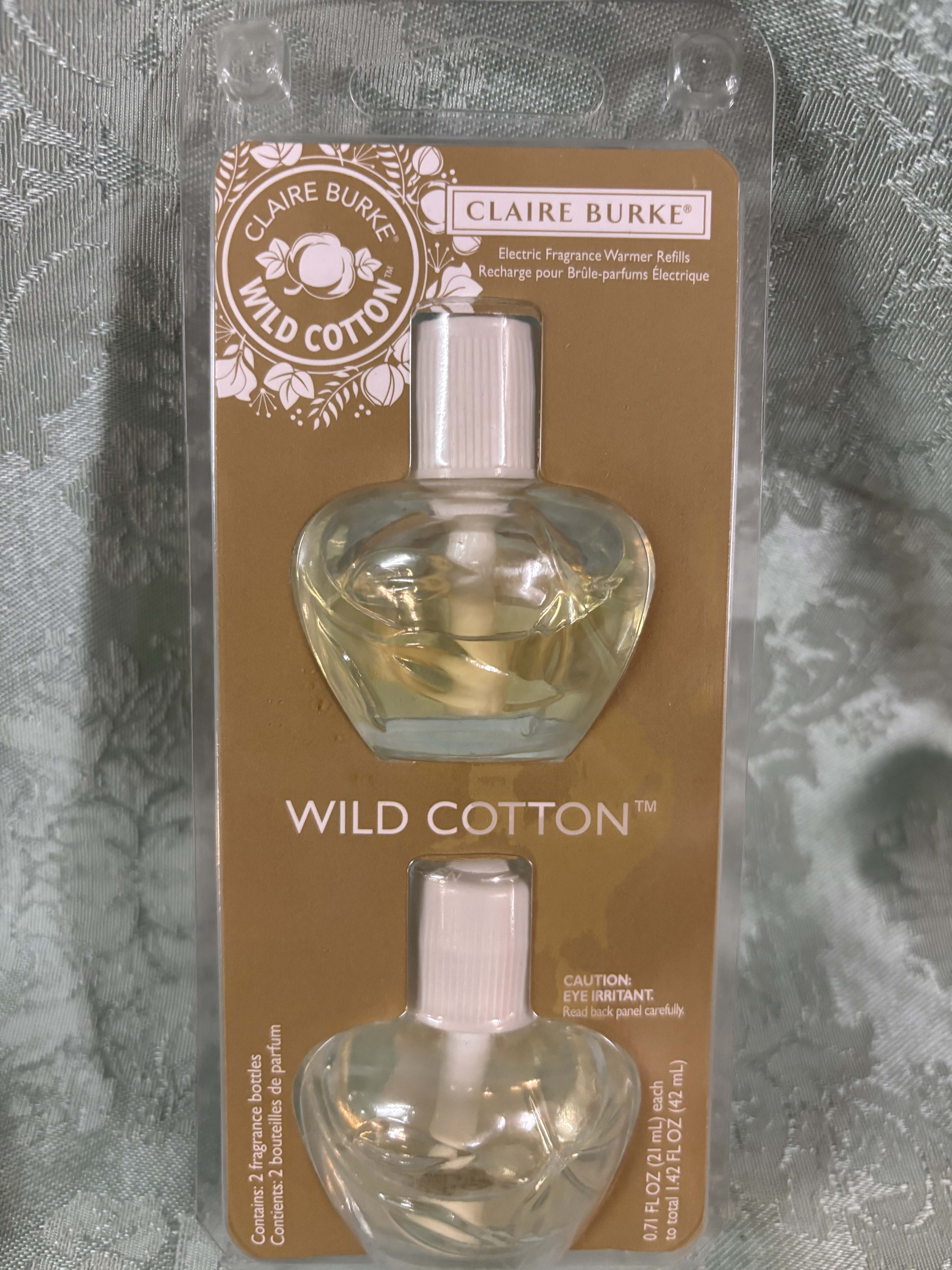 Pack of Claire Burke Wild Cotton fragrance refills in clear plastic packaging
