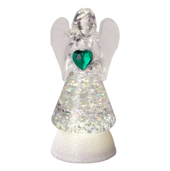 Lighted Angel Green - This is a cute 3 in one Angel that stands 3 1/2 in tall. It lights up and is a snow globe with a birth stone. 