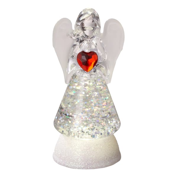 Lighted Angel Red - This is a cute 3 in one Angel that stands 3 1/2 in tall. It lights up and is a snow globe with a birth stone. 