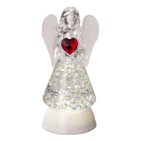 Lighted Angel Orange - This is a cute 3 in one Angel that stands 3 1/2 in tall. It lights up and is a snow globe with a birth stone.