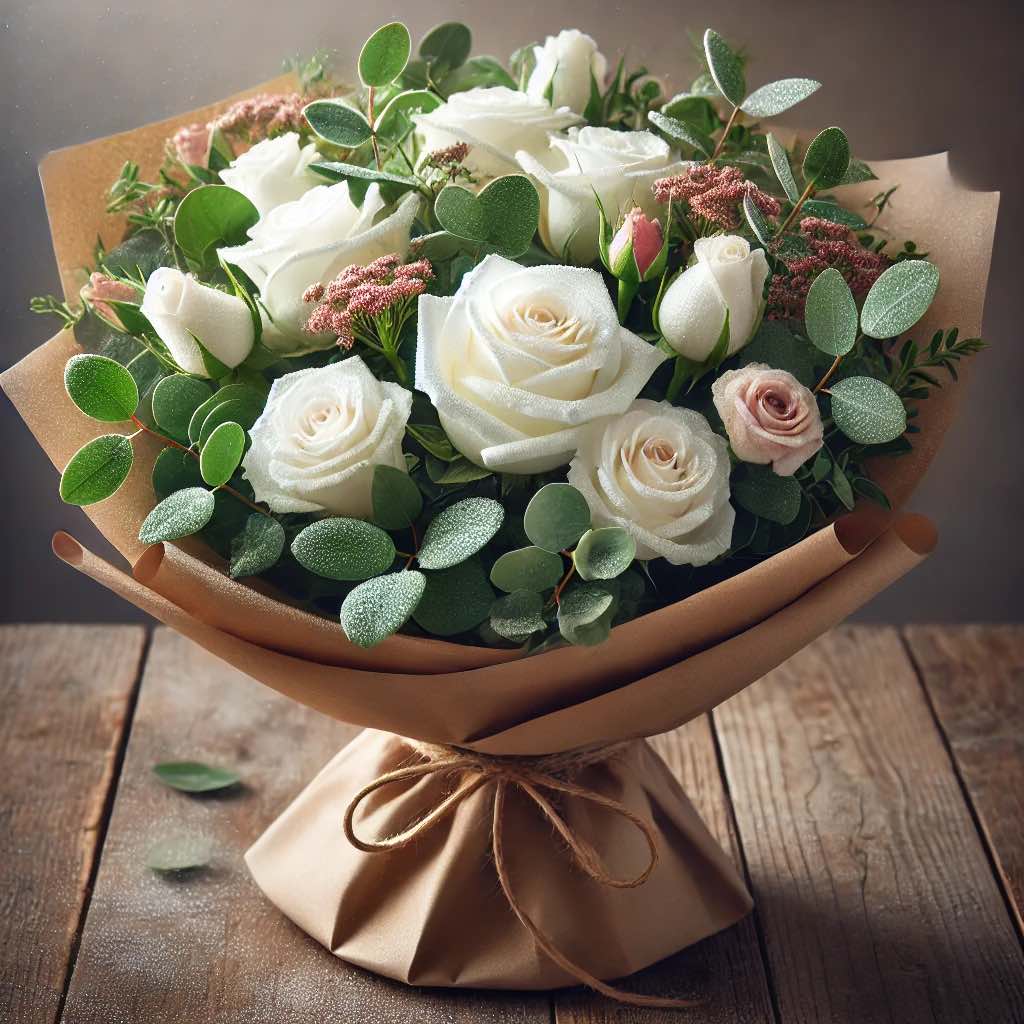 White Roses Wrapped - Please note that the final product may vary from the image shown as it was generated using AI, not an actual photograph. 