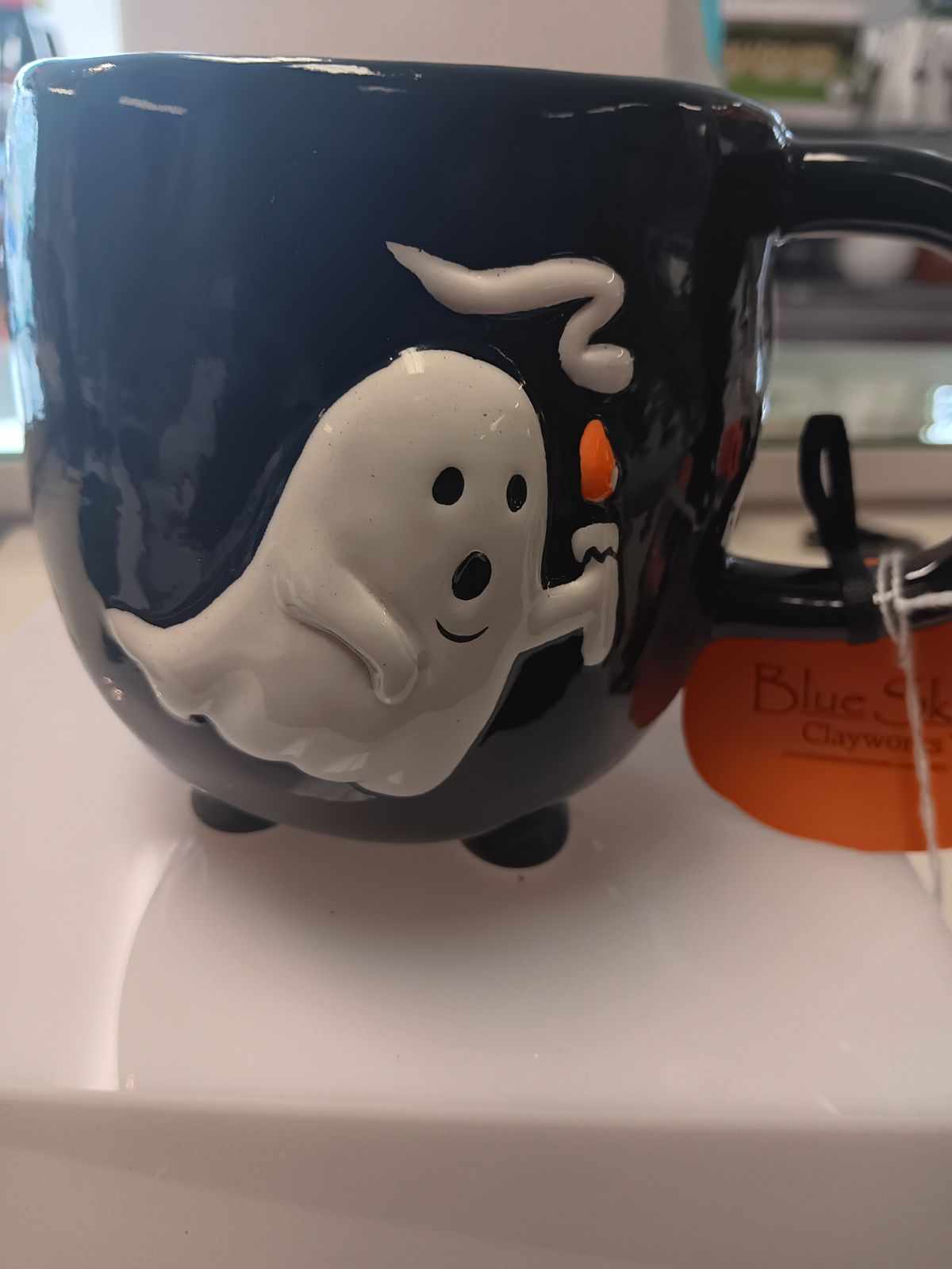 Halloween Ghost Mug #1 - Halloween mug can be used a a base for a floral arrangement or add it to any of our floral items as a an awesome gift.  *if using as a base please call the shop to make your order*