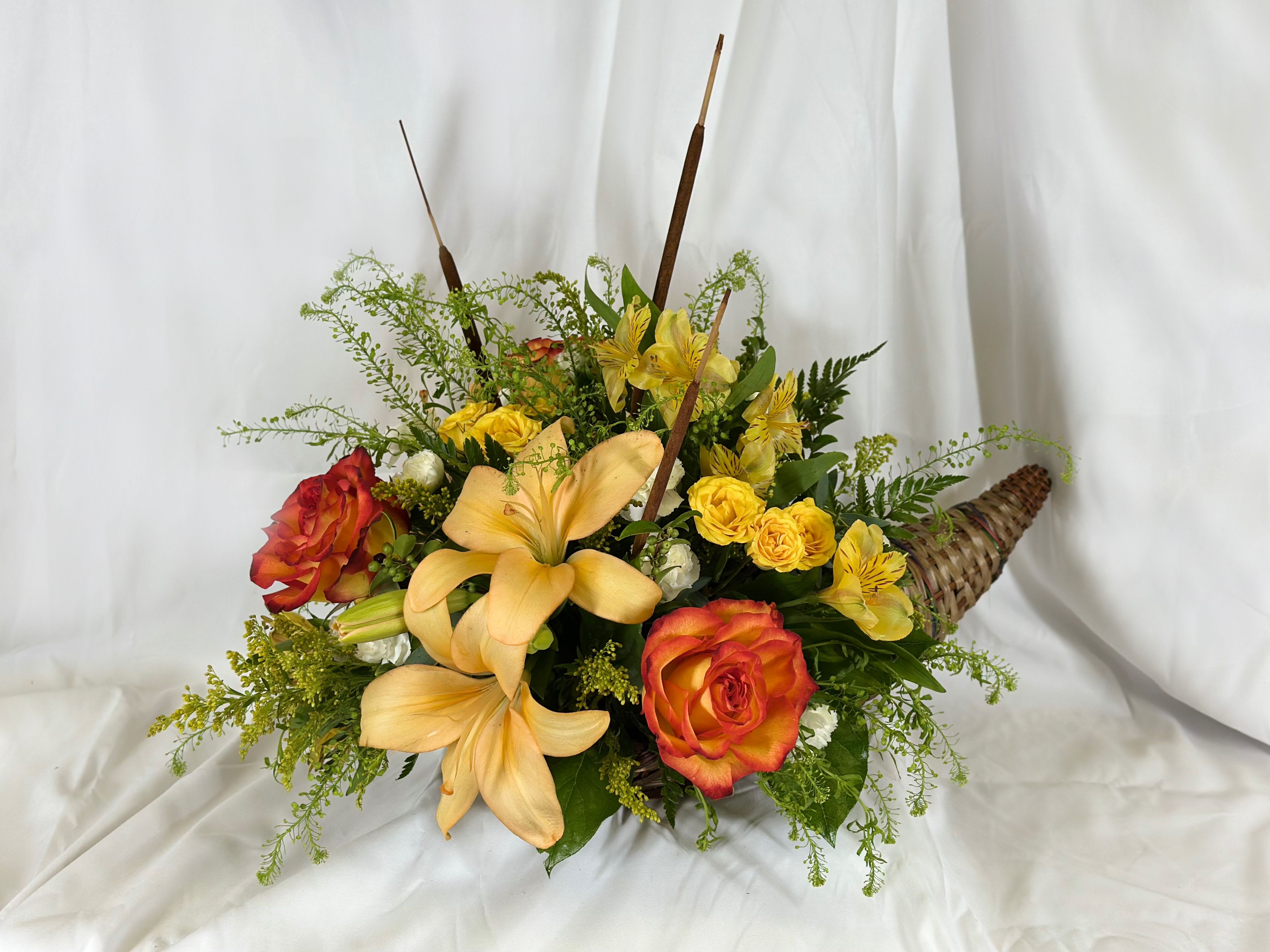 So Thankful - This beautiful Fall arrangement will look stunning with roses, snapdragons,  and other Autumn hued flowers. It would make a lovely Thanksgiving centerpiece, or look just as wonderful gracing an entry table.