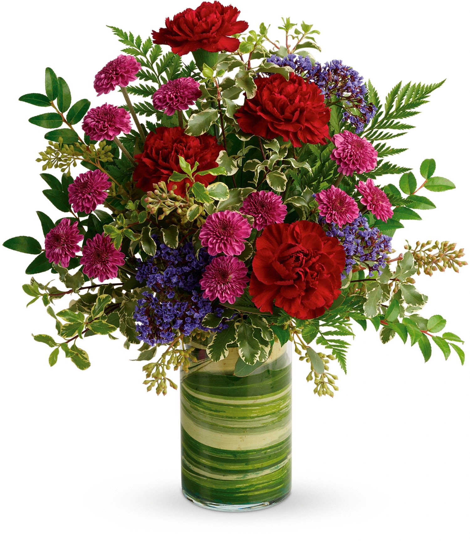 Vivid Love Bouquet - Rich and radiant, this vivid mix of jewel-toned blooms is wrapped with leaves for modern style, but its message of love is timeless. 
