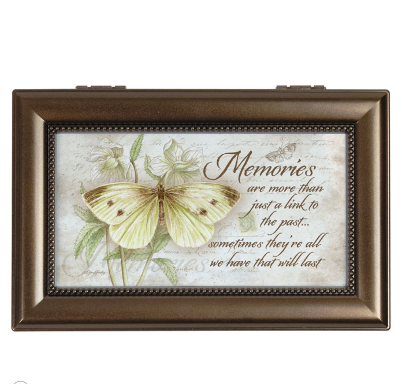 Framed butterfly wall art with a quote and pale floral illustration