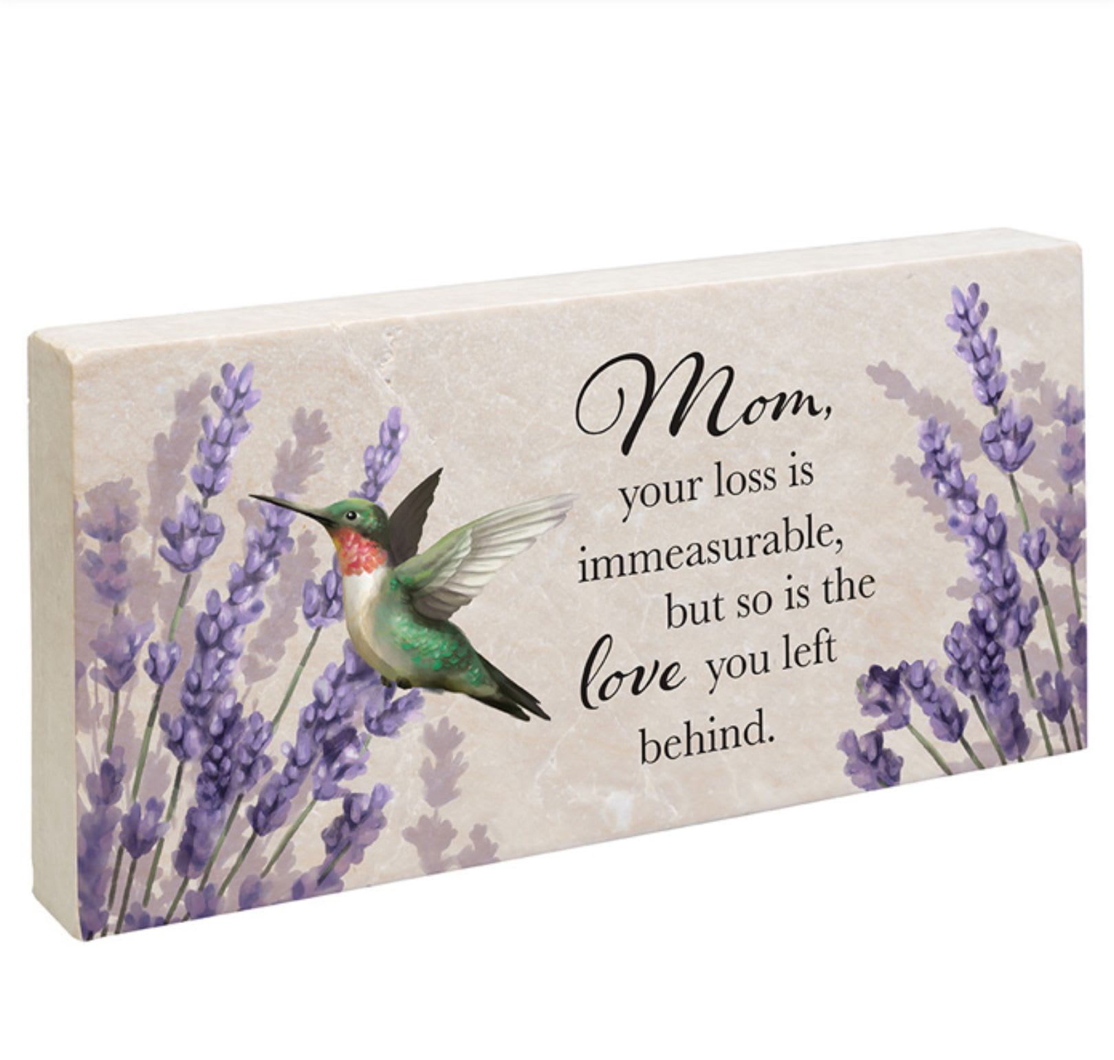 Sympathy plaque with a hummingbird and lavender flowers