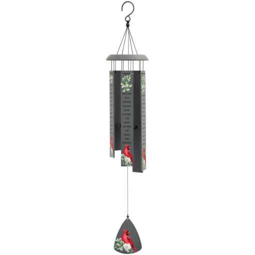 Hanging wind chime with a cardinal and floral print