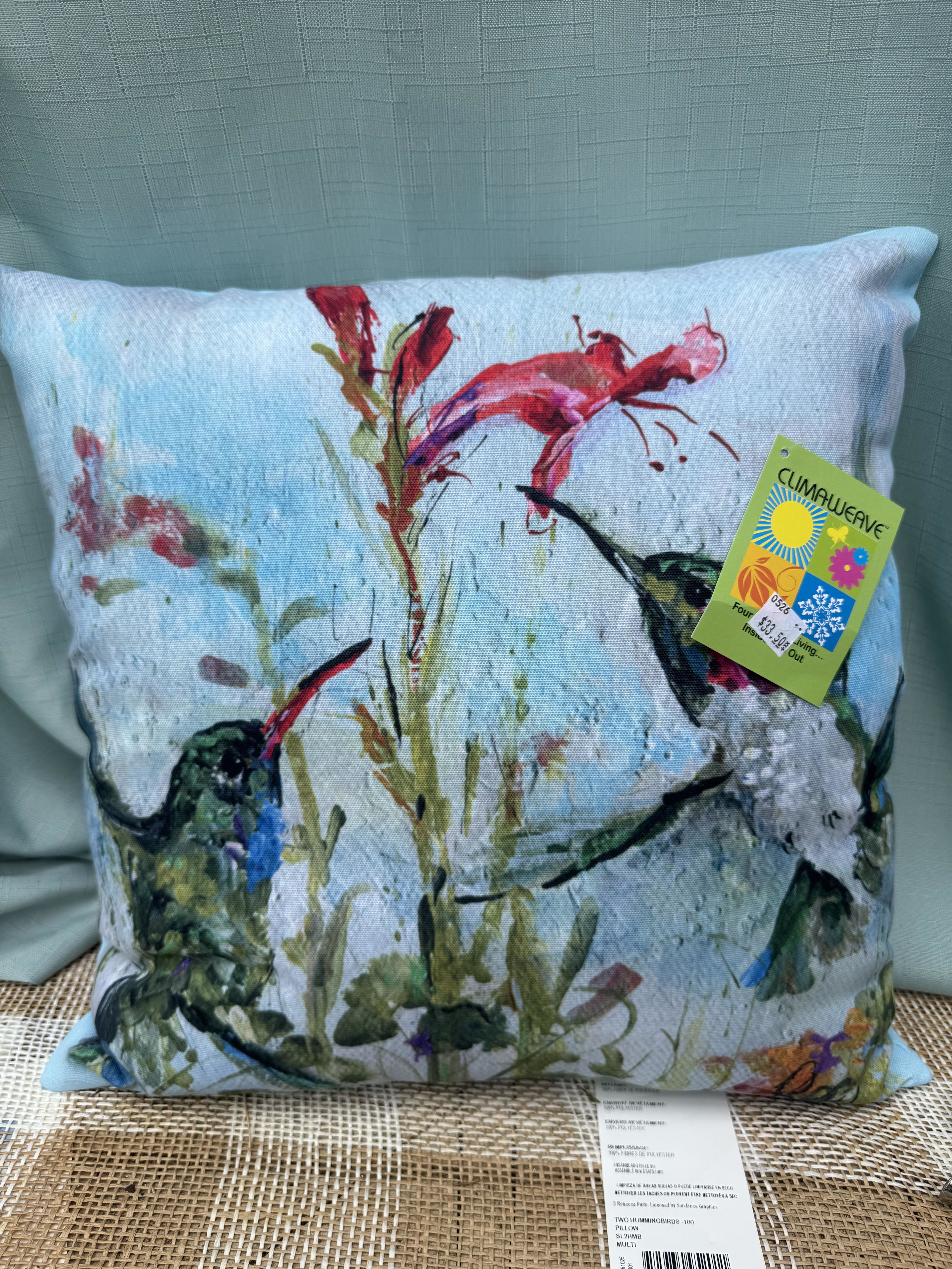 HUMMINGBIRD PILLOW - A beautiful pillow with a hummingbird and flowery pattern