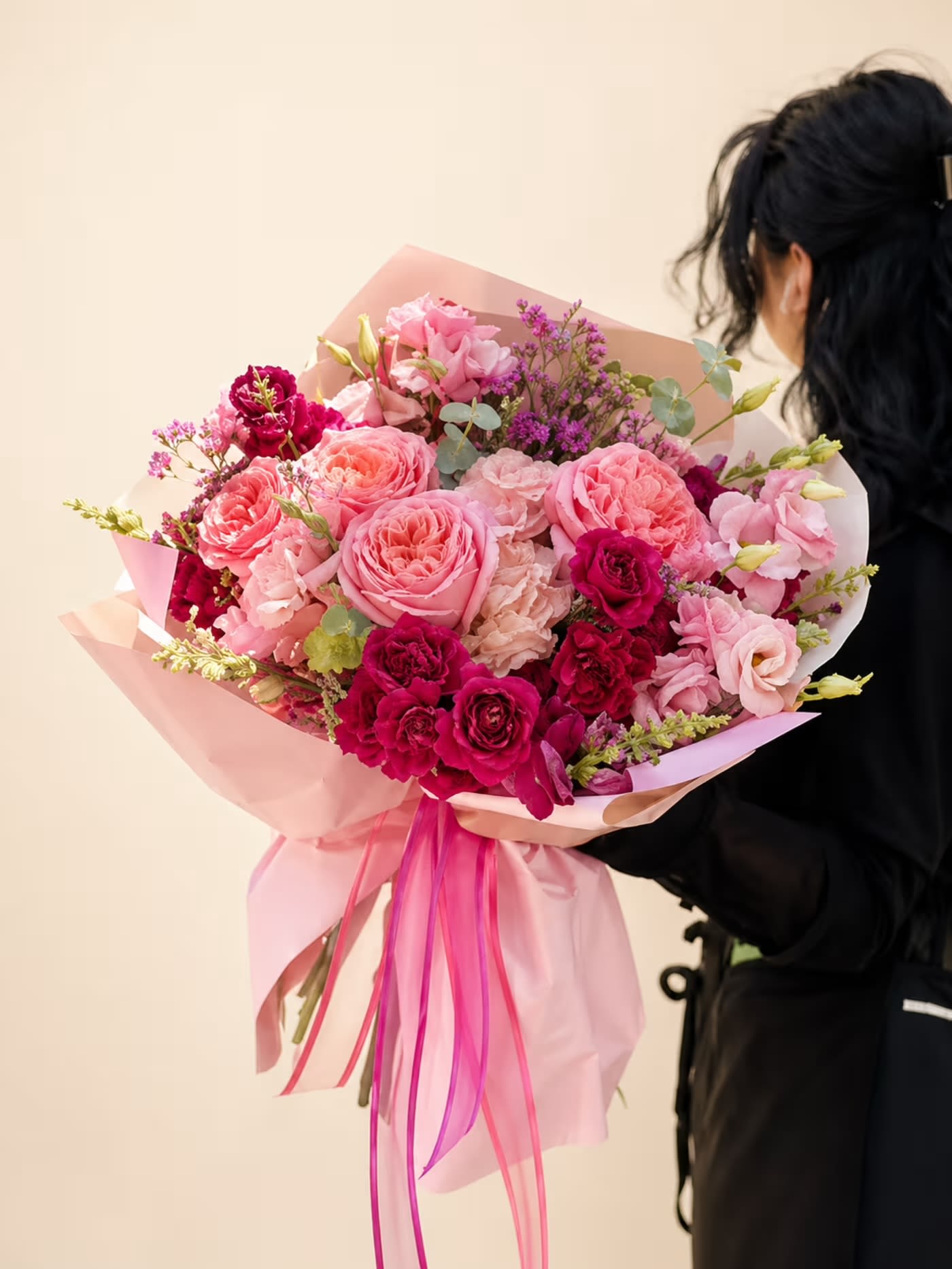 PINK BERRY SANGRIA  - BERRY CRUSH BOUQUET - MIX BOUQUET CONTAINS - HOT PINKS, LIGHT PINKS, PINKS, GREENERY N FILLERS. NO VASE IS INCLUDED 