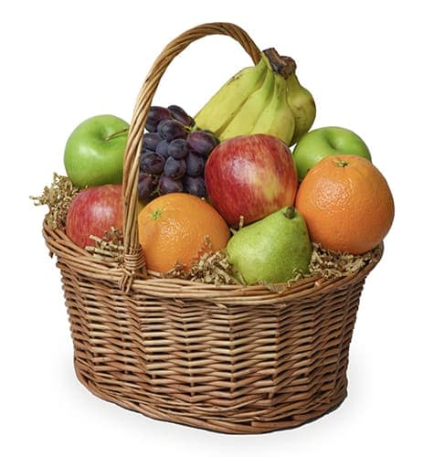Wicker basket filled with assorted fruit