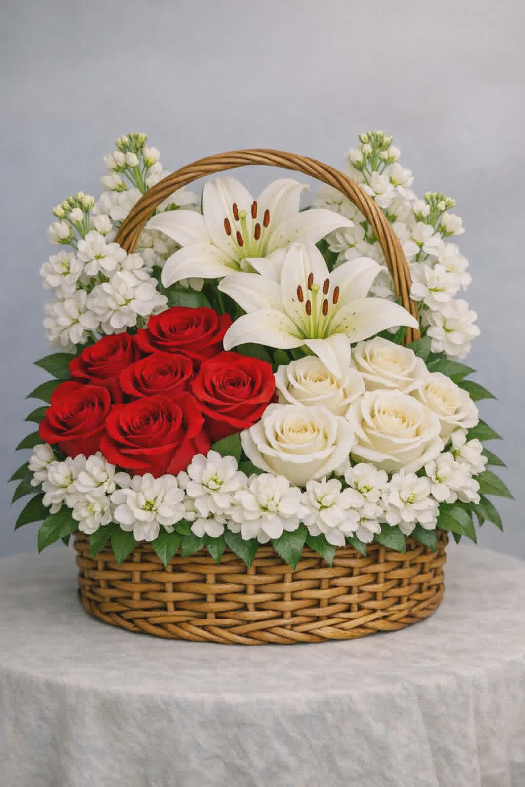 Amor y Cariño by Latin Lady Flowers - Amor y Cariño es un arreglo que transmite afecto sincero y belleza atemporal. La combinación de rosas rojas y blancas crea un diseño limpio, elegante y perfecto para cualquier ocasión: cumpleaños, agradecimientos, celebraciones familiares o simplemente para demostrar cariño. Elaborado con flores frescas y un estilo cuidado.