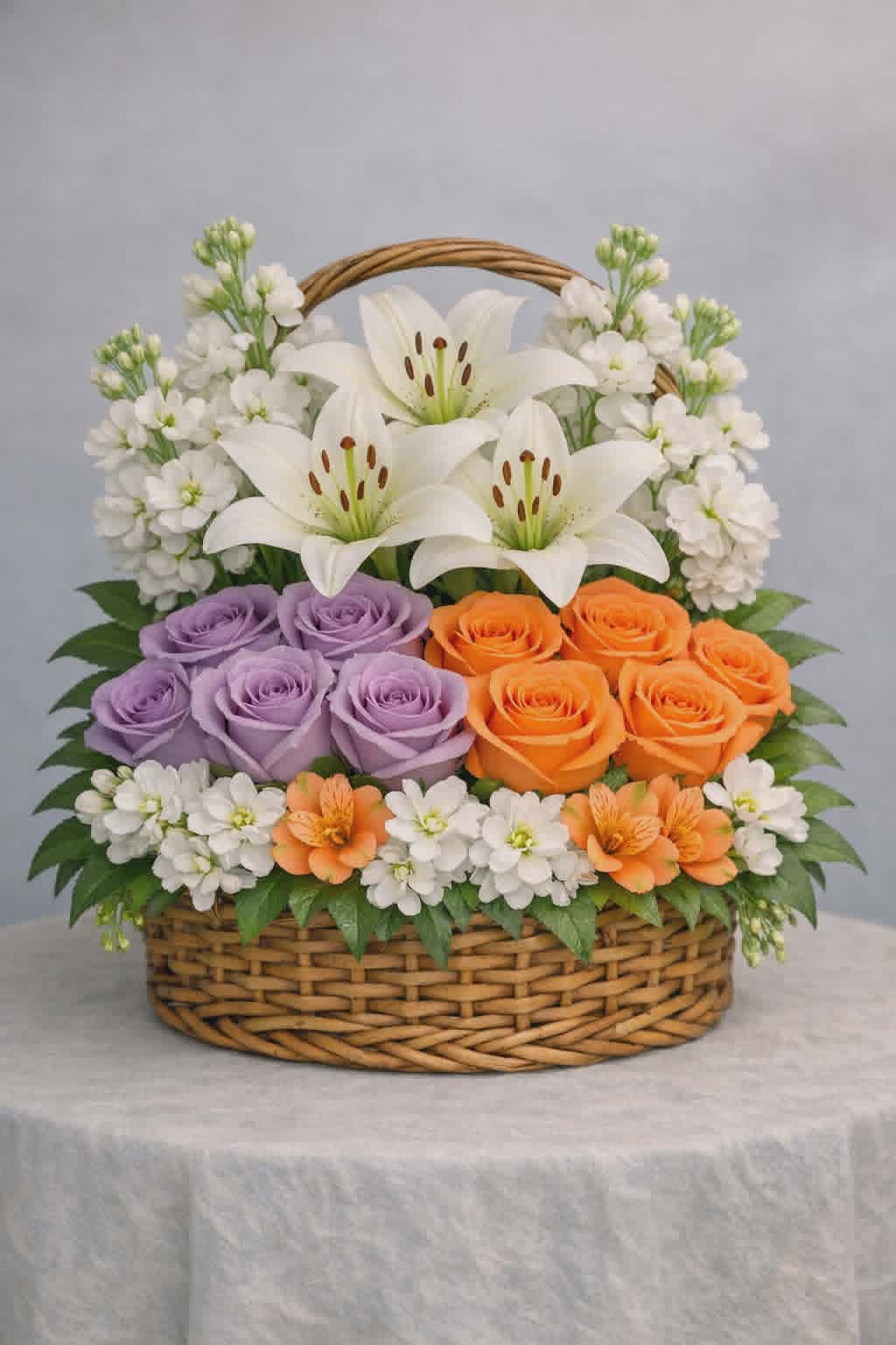Dulce Sorbete by Latin Lady Flowers - Dulce Sorbete es un arreglo inspirado en colores brillantes y suaves, como un sorbete floral. Combina tonos cítricos, morados y blancos para crear un diseño alegre, moderno y lleno de vida. Perfecto para cumpleaños, agradecimientos, recuperación o cualquier ocasión que necesite un toque de color. Hecho con flores frescas del día.