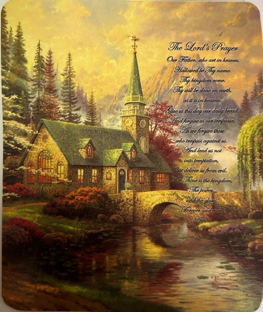 Lord's Prayer Tapestry Throw  -  Give the gift that will last a lifetime.  Use the blanket as a throw for the couch or a bed cover. Weddings, Birthdays, Anniversary, Gifts for mother, father, sister, brother, daughter, son, husband, wife. Also, a beautiful throw for Sympathy. 50 x 60   Easel is 15.00 extra, Choose Deluxe to add easel to order for presentation.