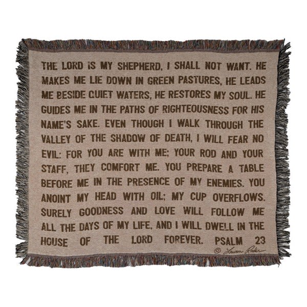 The Lord is My Shepherd Tapestry Throw - Your throw will be folded with a bow and your card message. If you would like it to be displayed on an easel, you will need to choose the deluxe version. This heirloom-quality Tapestry Throw will add boutique charm to your home! 