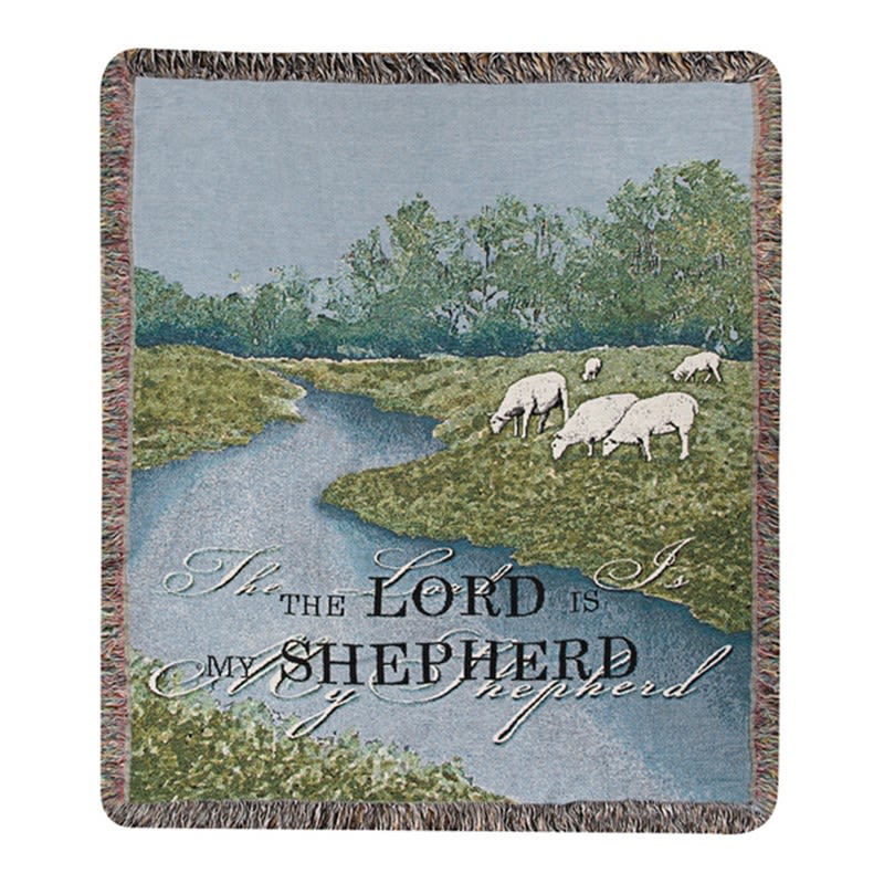 The Lord is My Shepherd Lambs Tapestry Throw - Your throw will be folded with a bow and your card message. If you would like it to be displayed on an easel, you will need to choose the deluxe version. This heirloom-quality Tapestry Throw will add boutique charm to your home! 