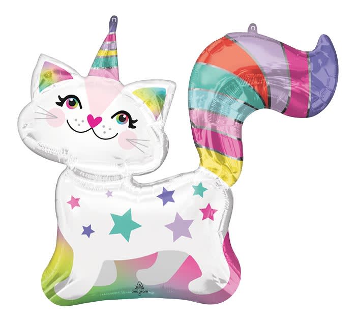 Unicorn-shaped foil balloon with rainbow accents and stars