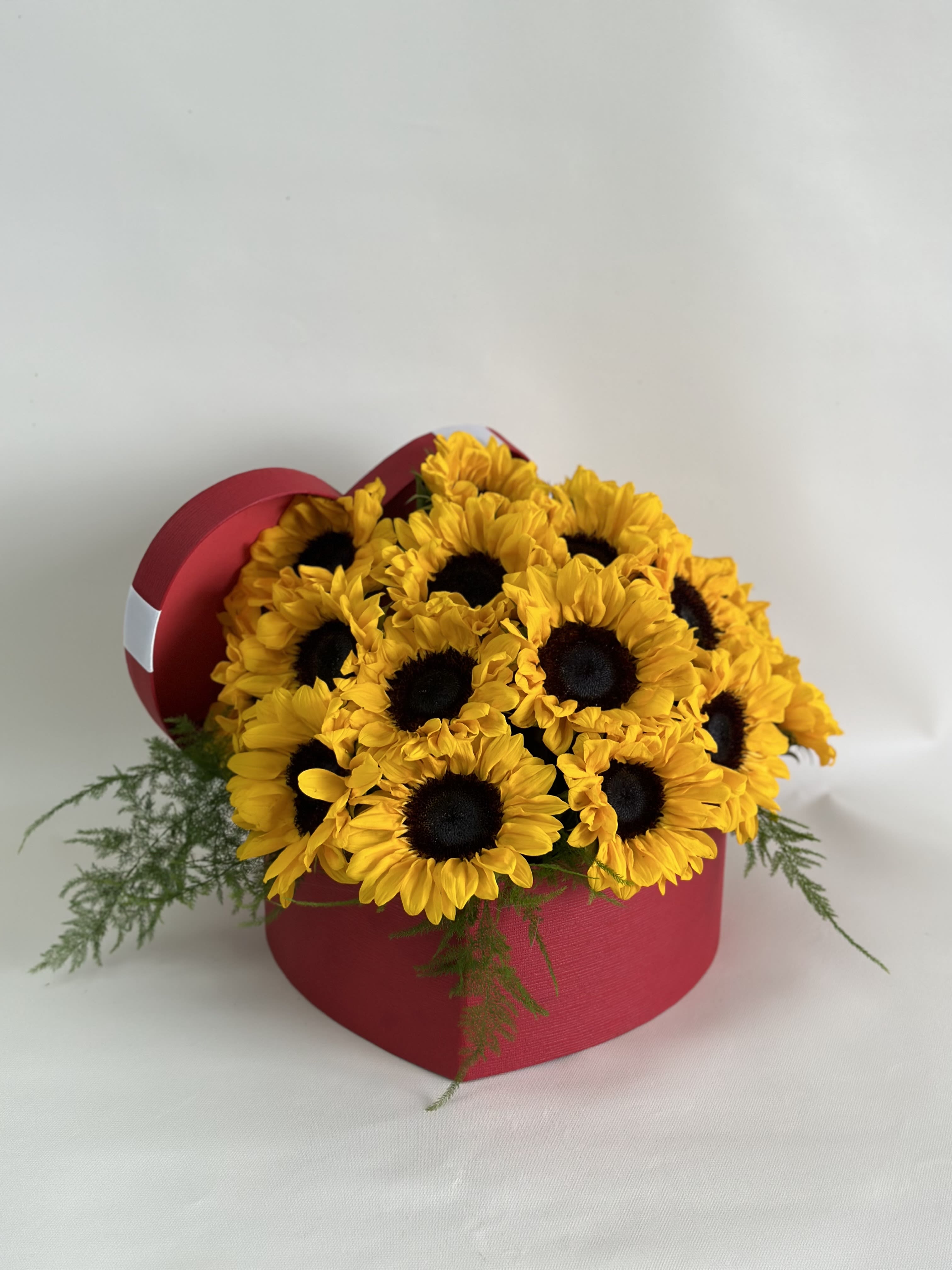 Sunny Sunflowers - Heart box with lots of sunflowers!! perfect for any occasion!! Everyone loves sunflowers!