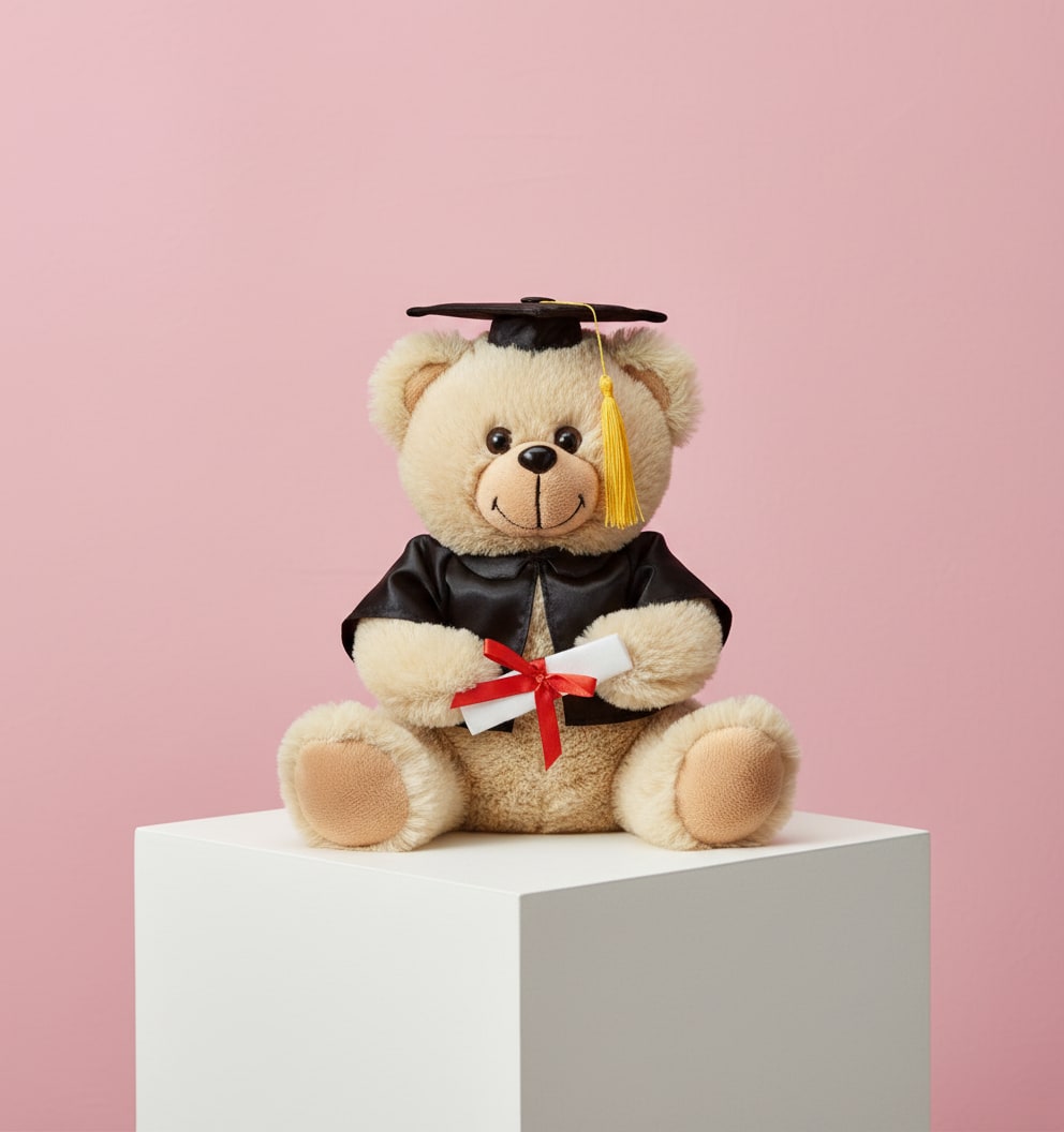  11" Graduation Bear - Brown graduation bear wearing black gown and hat with gold tassel.   11" H x 9" W x 7" D 11" H sitting 