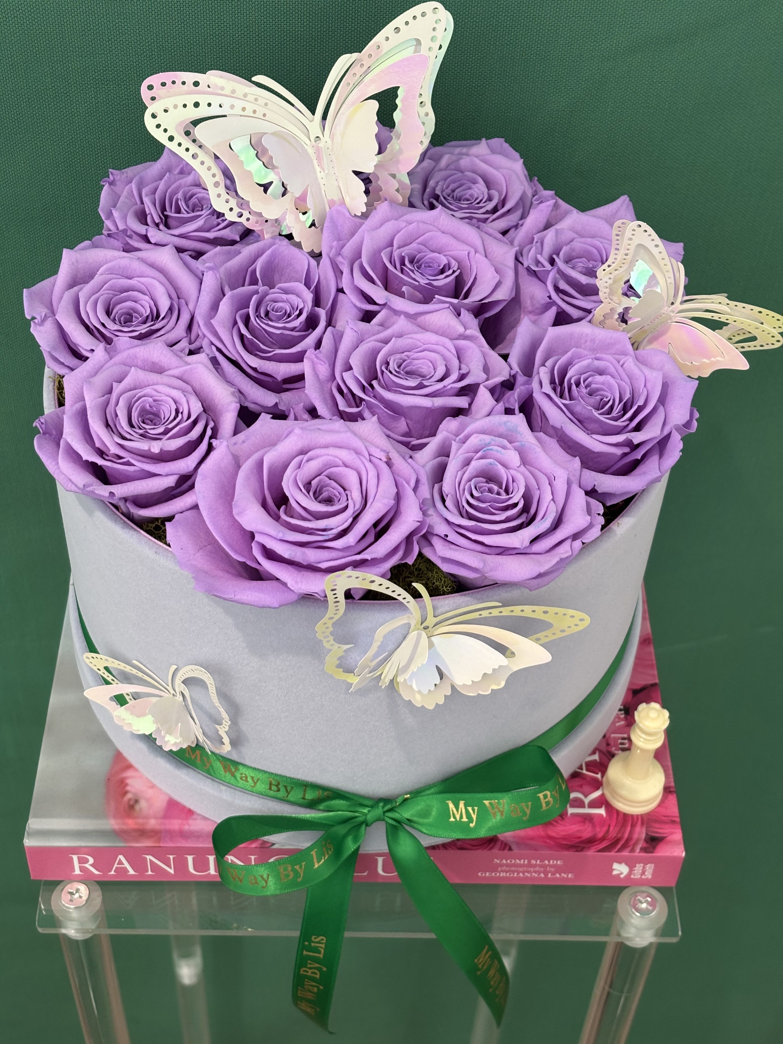 Diana. (PRESERVED ROSES) - Everlasting preserved roses, touch of nature’s elegance, beauty low maintenance.  Preserved roses are real roses that have been specially treated to maintain their fresh look and softness for years — without needing water or sunlight.  Here’s how it works: • The roses are picked at their most beautiful stage. • The natural sap and moisture are replaced with a preserving solution, usually made of glycerin and natural oils. • This process keeps the petals soft and vibrant, almost as if the rose were freshly cut.