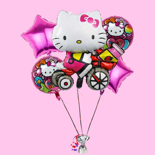 Cluster of Hello Kitty balloons with pink star balloons
