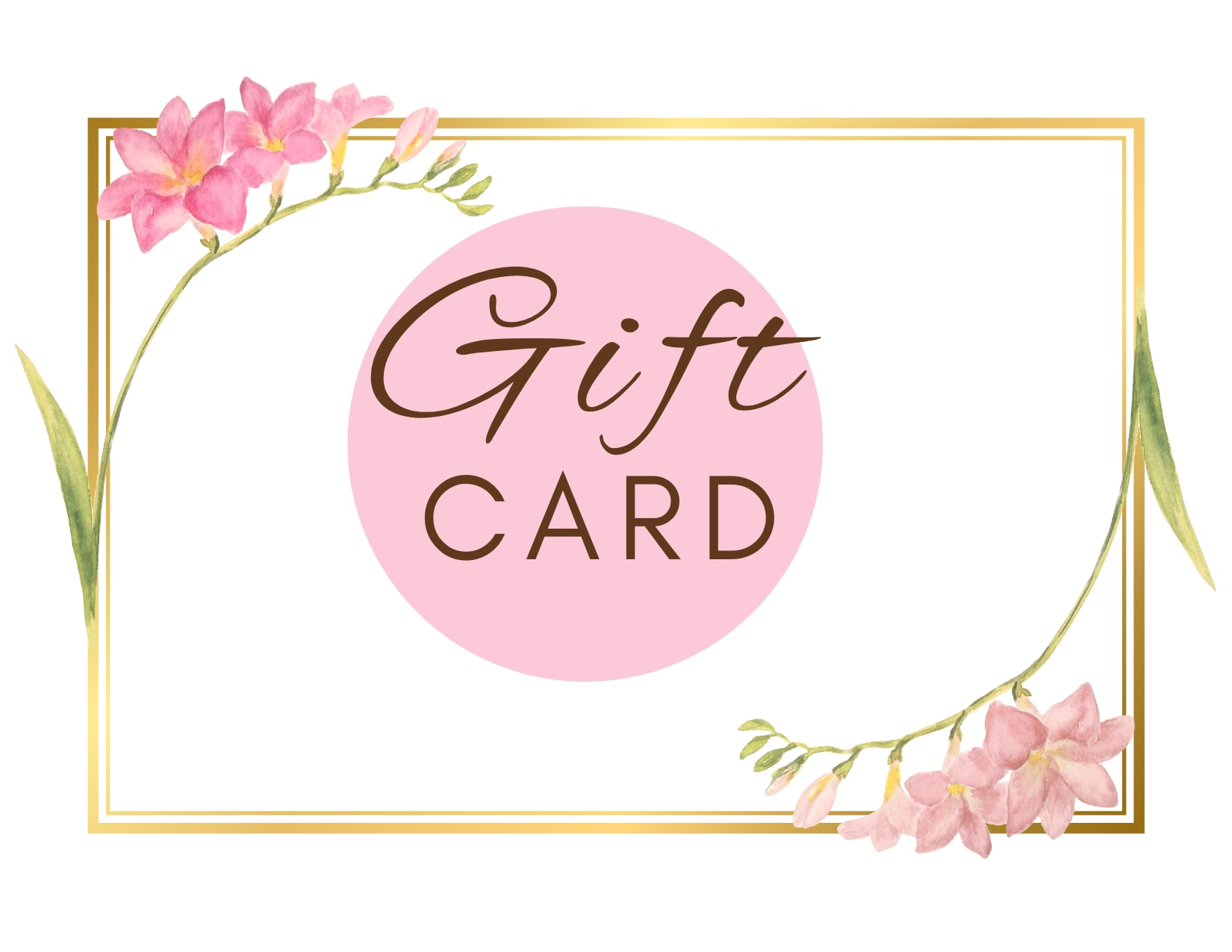 Pink floral gift card with gold border