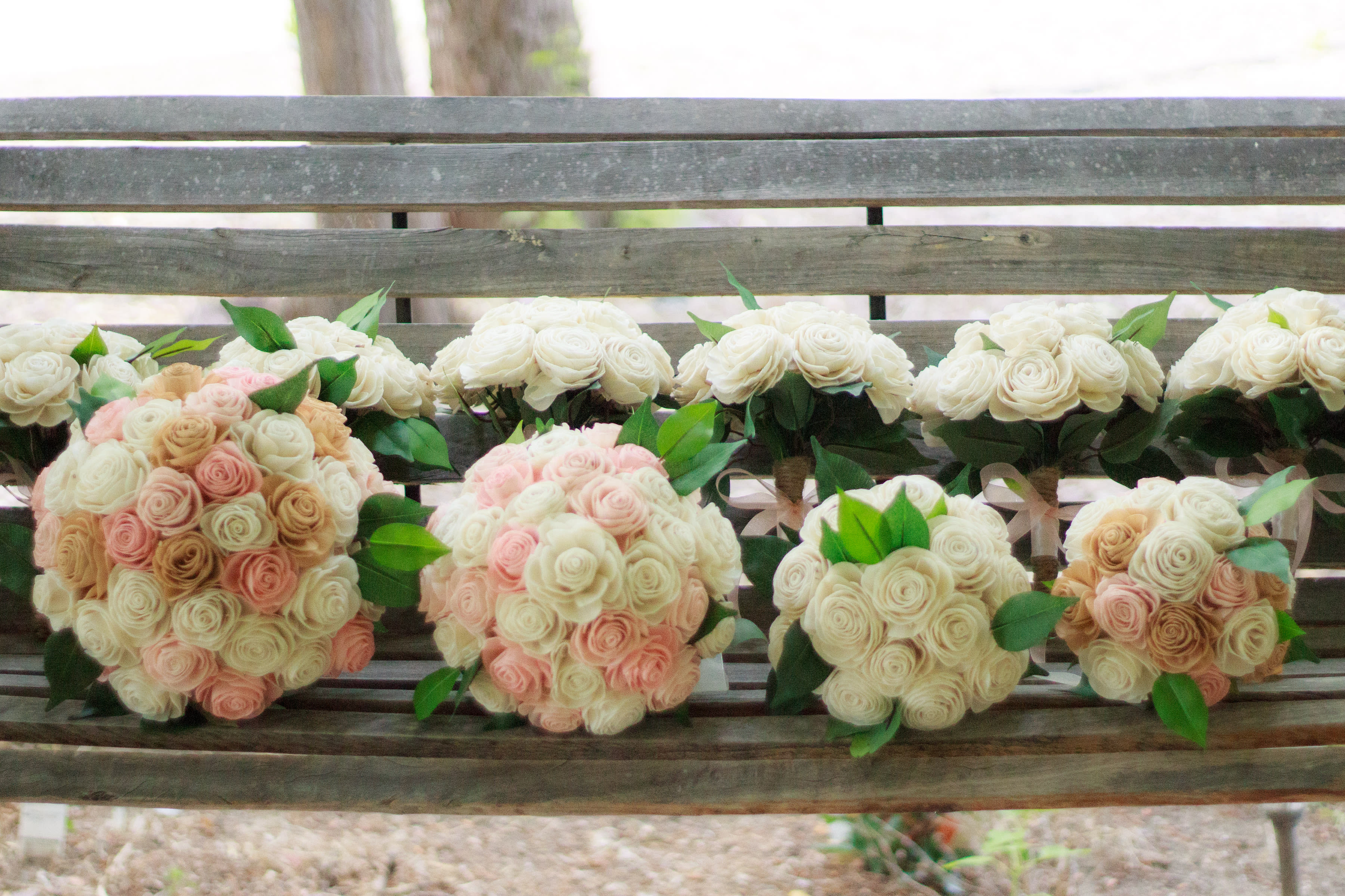 Eco Chic Bouquets - Roses and Greenery - This bouquet is made of wood flowers carved from the stems of the tapioca plant and handmade by artisans.  Your choice of three sizes, standard, deluxe and premium. Colors can be customized to your color pallete.  Include colors in order comments.  Processing takes 5-7 days. 
