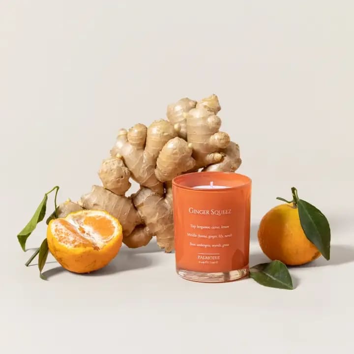 Ginger Squeez Soy Wax Candle Set  - *Only the 2.3oz has gemstones inside the candle *Our tester has the same size and package as the original product  Reminiscent of a summertime favorite, this rich combination opens with a top of zesty bergamot and lemon layered with sprinkles of ginger and soft florals. Take a break and it will bring you right back to the pleasant summer spent at the winery with your dear friends.  Top Notes: bergamot, citrus, lemon Middle Notes: freesia, ginger, lily, neroli Base Notes: ambergris, myrtle, grass