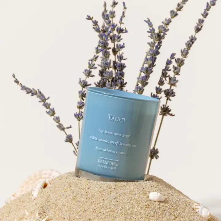 Tahiti Soy Wax Candle Set - *Only the 2.3oz has gemstones inside the candle *Our tester has the same size and package as the original product  Secluded, idyllic and lush, escape to the island of French Polynesia surrounded by turquoise water. Breathe in the vibrant lemon and grape and lie down in the array of the botanical treasures.  -----  Top Notes: lemon, citrus, grape Middle Notes: lavender, lily of the valley, rose Base Notes: sea breeze, jasmine