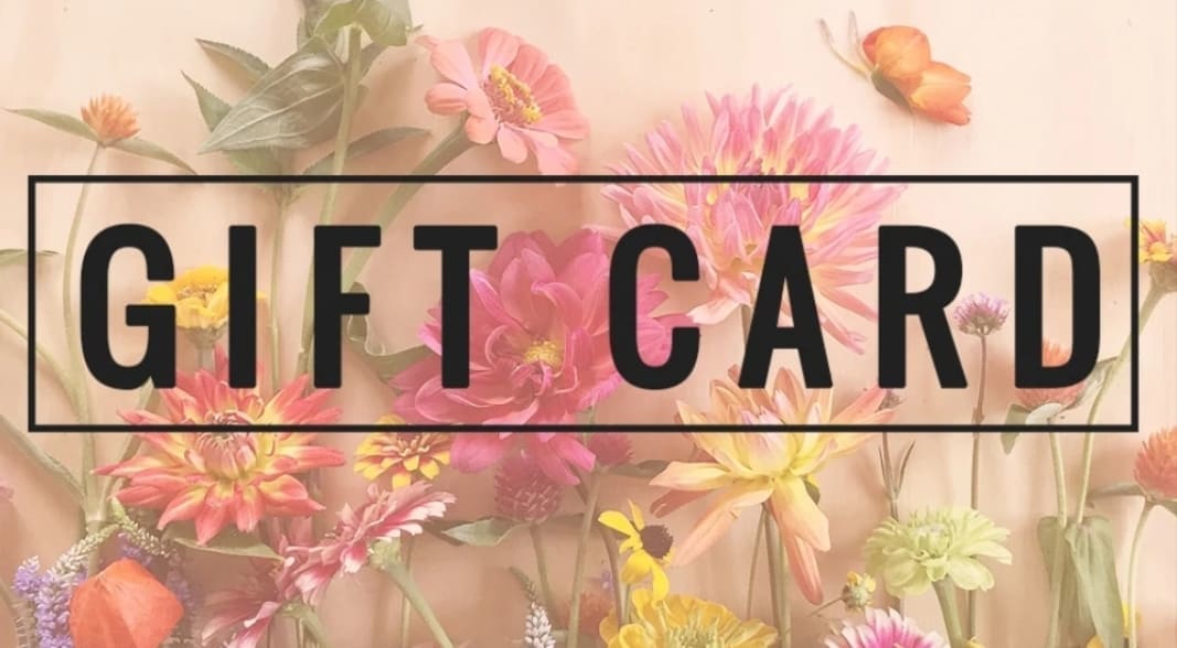Gift card graphic with pastel flowers and bold text